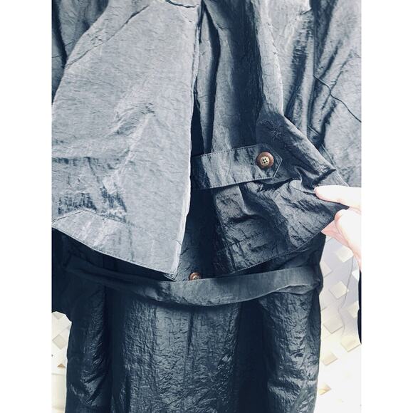 Sz 10 Vtg Maggie Lawrence Long Trench Rain Coat Black Belted Zip Out Lining EUC - Picture 10 of 16